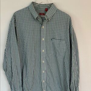 IZOD Green Checkered Button Down Shirt Long Sleeve Size XL